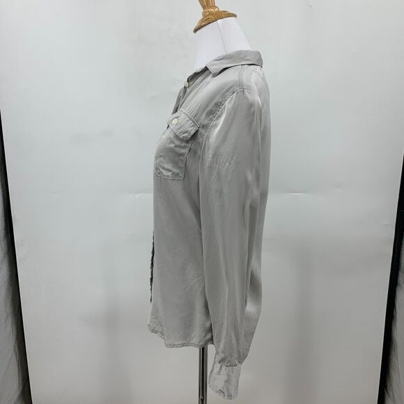 J.Crew Silk Shirt Womens 0 Silver 2011 Blythe Long Sleeve Button Front Pockets - Picture 4 of 11